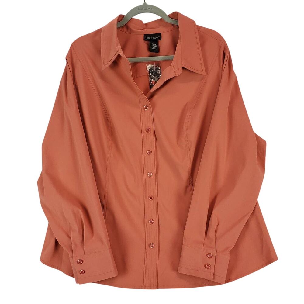Lane Bryant NWT Stretch Button Down Dark Peach Button Blouse Size 22/24